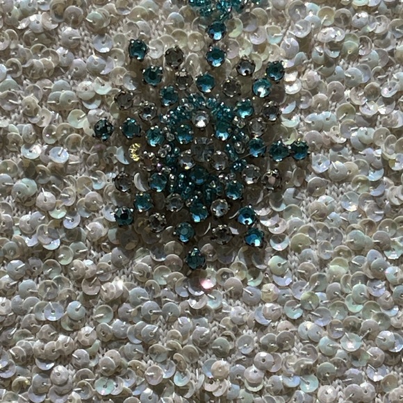 Vintage Gene Shelly’s Boutique White Sequin Blue Bead Rhinestone Mini Dress - Picture 10 of 15